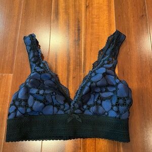 Aerie Blue Black Bralette Intimates Bra Floral Lace Unpadded Size Extra Small XS